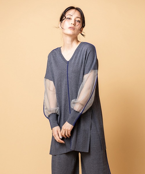 OSMOSIS（オズモーシス）の「2WAY配色ラインニットプルオーバー（ニット/セーター・レディース・ライトグレー/チャコール/ブラック・ONE SIZE）」の3枚目の写真