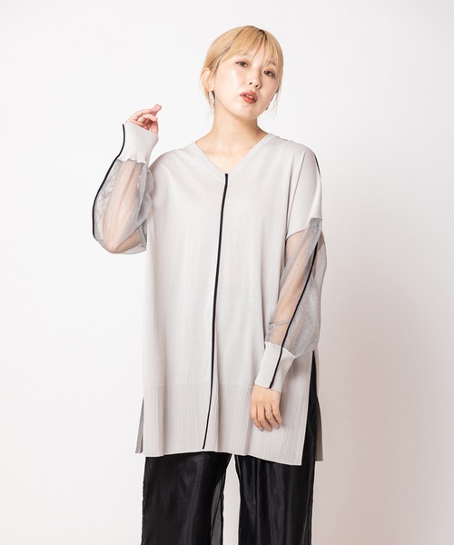 OSMOSIS（オズモーシス）の「2WAY配色ラインニットプルオーバー（ニット/セーター・レディース・ライトグレー/チャコール/ブラック・ONE SIZE）」の2枚目の写真