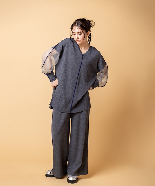 OSMOSIS（オズモーシス）の「2WAY配色ラインニットプルオーバー（ニット/セーター・レディース・ライトグレー/チャコール/ブラック・ONE SIZE）」の5枚目の写真