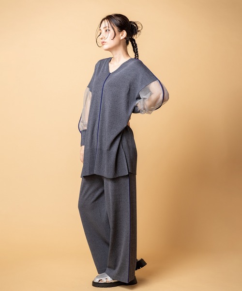 OSMOSIS（オズモーシス）の「2WAY配色ラインニットプルオーバー（ニット/セーター・レディース・ライトグレー/チャコール/ブラック・ONE SIZE）」の6枚目の写真