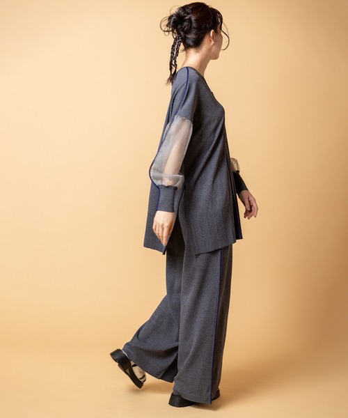 OSMOSIS（オズモーシス）の「2WAY配色ラインニットプルオーバー（ニット/セーター・レディース・ライトグレー/チャコール/ブラック・ONE SIZE）」の7枚目の写真