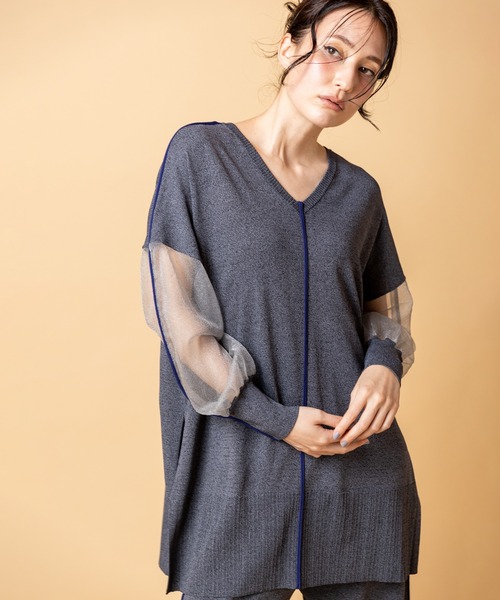 OSMOSIS（オズモーシス）の「2WAY配色ラインニットプルオーバー（ニット/セーター・レディース・ライトグレー/チャコール/ブラック・ONE SIZE）」の8枚目の写真