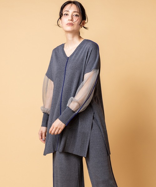 OSMOSIS（オズモーシス）の「2WAY配色ラインニットプルオーバー（ニット/セーター・レディース・ライトグレー/チャコール/ブラック・ONE SIZE）」の9枚目の写真