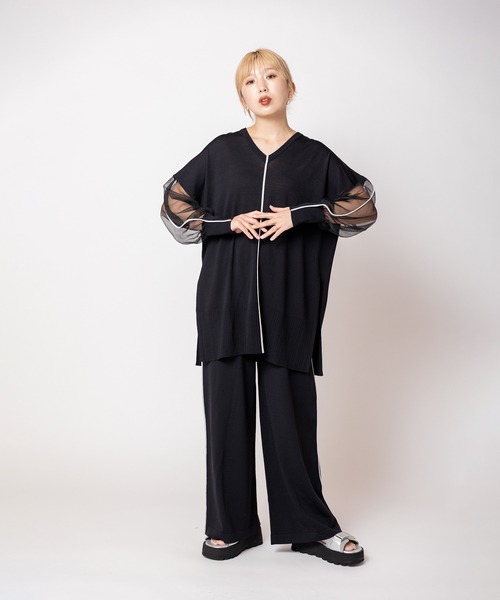 OSMOSIS（オズモーシス）の「2WAY配色ラインニットプルオーバー（ニット/セーター・レディース・ライトグレー/チャコール/ブラック・ONE SIZE）」の15枚目の写真