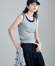 レイヤード風配色カップインタンクトップ