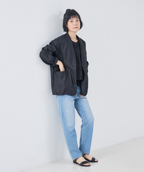 collex（コレックス）の「麻ノーカラージャケット（ノーカラージャケット・レディース・ベージュ/ブラック・フリー）」の3枚目の写真