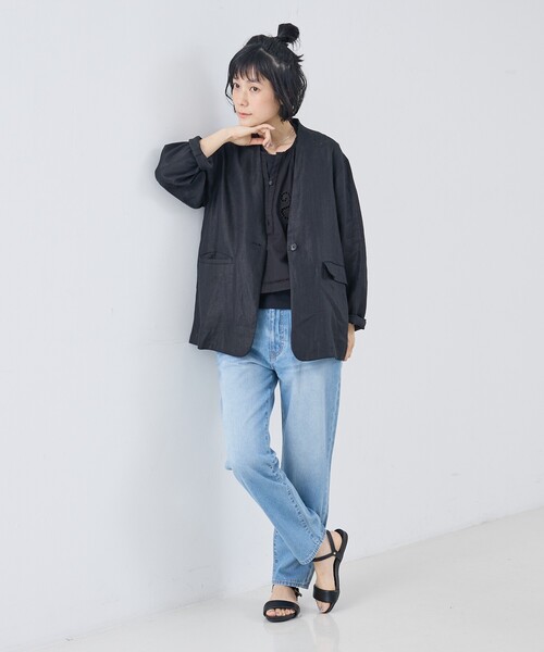 collex（コレックス）の「麻ノーカラージャケット（ノーカラージャケット・レディース・ベージュ/ブラック・フリー）」の6枚目の写真