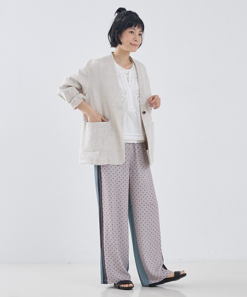 collex（コレックス）の「麻ノーカラージャケット（ノーカラージャケット・レディース・ベージュ/ブラック・フリー）」の8枚目の写真