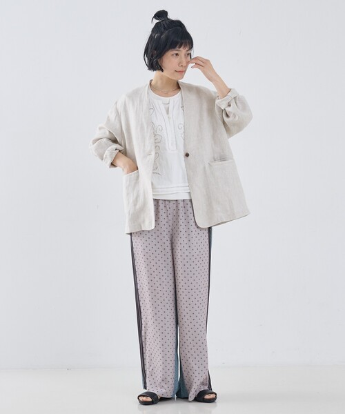 collex（コレックス）の「麻ノーカラージャケット（ノーカラージャケット・レディース・ベージュ/ブラック・フリー）」の9枚目の写真