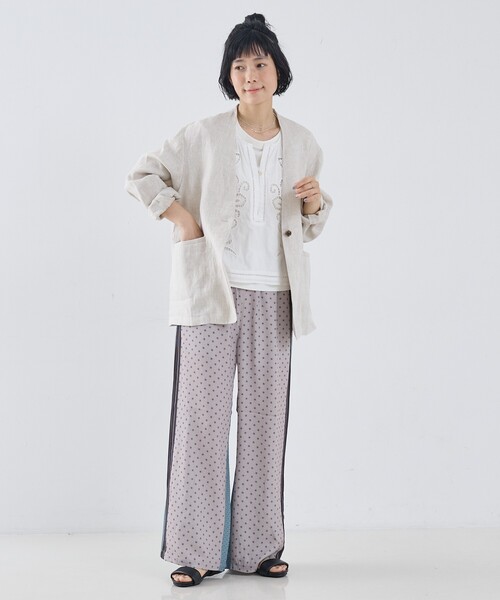 collex（コレックス）の「麻ノーカラージャケット（ノーカラージャケット・レディース・ベージュ/ブラック・フリー）」の10枚目の写真