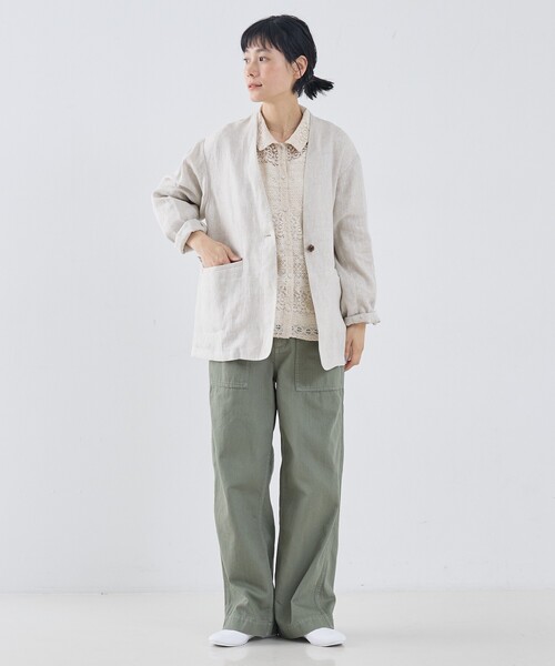 collex（コレックス）の「麻ノーカラージャケット（ノーカラージャケット・レディース・ベージュ/ブラック・フリー）」の13枚目の写真