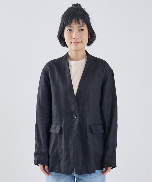 collex（コレックス）の「麻ノーカラージャケット（ノーカラージャケット・レディース・ベージュ/ブラック・フリー）」の17枚目の写真