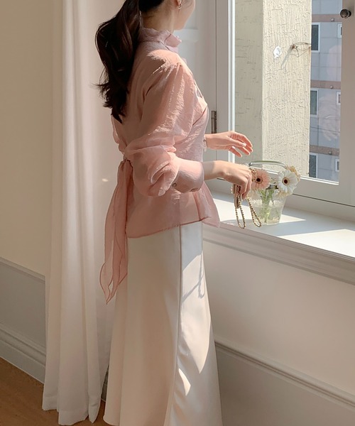LAFFMO(ラフモ)の「ビスチェドッキングハイネックシアーブラウス(シャツ/ブラウス・レディース・グレー/ピンク・F)」の12枚目の写真