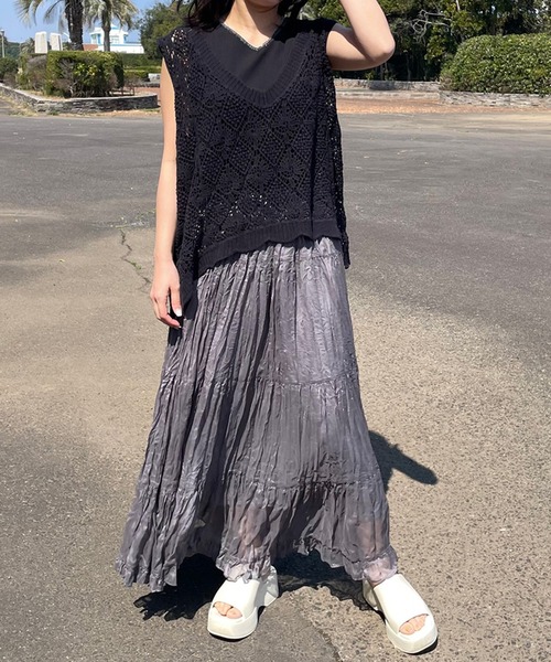 CRB(シーアールビー)の「クロシェVネックノースリーブニットトップス(ニット/セーター・レディース・ブラック/アイボリー・F)」の11枚目の写真