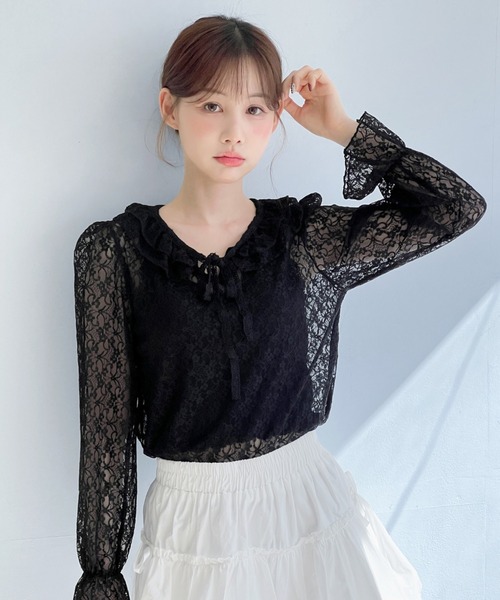 by muni:r(バイ ムニール)の「ロマンティックレースフリルブラウス(シャツ/ブラウス・レディース・クリーム/ホワイト/ブラック・FREE)」の3枚目の写真