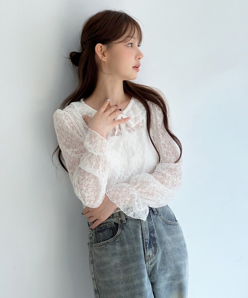 by muni:r(バイ ムニール)の「ロマンティックレースフリルブラウス(シャツ/ブラウス・レディース・クリーム/ホワイト/ブラック・FREE)」の5枚目の写真