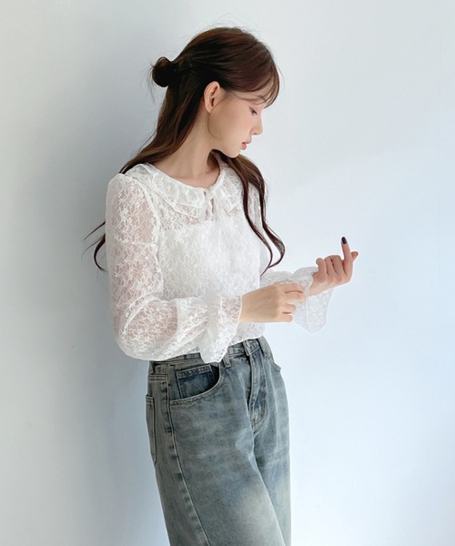 by muni:r(バイ ムニール)の「ロマンティックレースフリルブラウス(シャツ/ブラウス・レディース・クリーム/ホワイト/ブラック・FREE)」の6枚目の写真