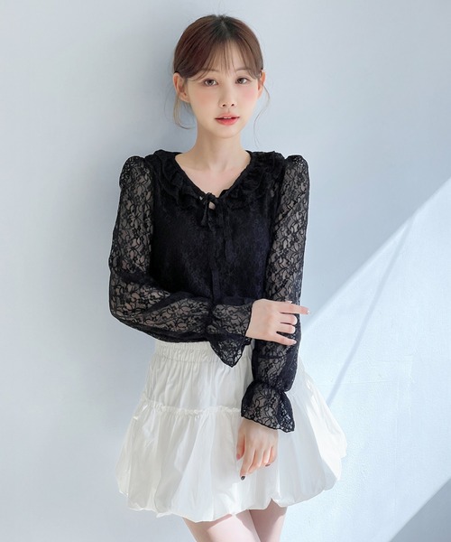 by muni:r(バイ ムニール)の「ロマンティックレースフリルブラウス(シャツ/ブラウス・レディース・クリーム/ホワイト/ブラック・FREE)」の18枚目の写真