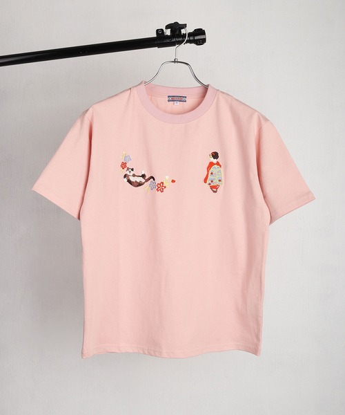 HOUSTON(ヒューストン)の「HOUSTON / ヒューストン 刺繍デザイン コットン半袖Tシャツ 猫 舞妓 和風モチーフ レディース(Tシャツ/カットソー・レディース・ピンク/ナチュラル/ピンク系その他/イエロー/ターコイズブルー/ベージュ系その他・0/1)」の8枚目の写真