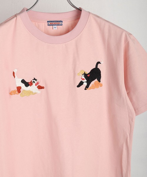 HOUSTON(ヒューストン)の「HOUSTON / ヒューストン 刺繍デザイン コットン半袖Tシャツ 猫 舞妓 和風モチーフ レディース(Tシャツ/カットソー・レディース・ピンク/ナチュラル/ピンク系その他/イエロー/ターコイズブルー/ベージュ系その他・0/1)」の7枚目の写真