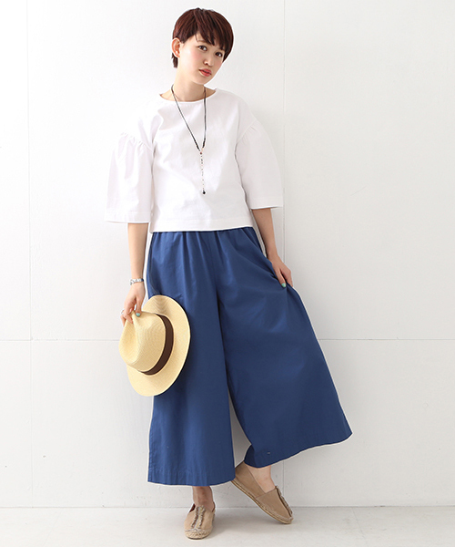 Ray BEAMS（レイビームス）の「 Ray BEAMS / ツイル ギャザー ワイド パンツ（その他パンツ・レディース・ベージュ/ブルー系その他・1/0）」の3枚目の写真