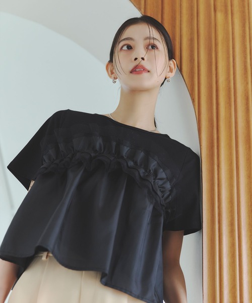 &. NOSTALGIA(アンドドットノスタルジア)の「ドットフリルレイヤードTシャツ(Tシャツ/カットソー・レディース・ホワイト/ブラック・M)」の2枚目の写真
