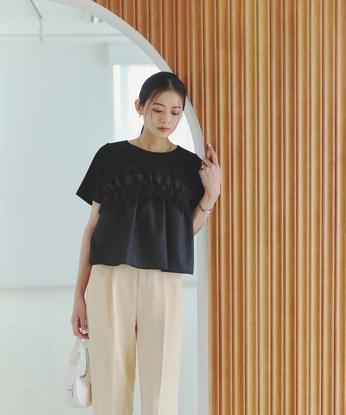 &. NOSTALGIA(アンドドットノスタルジア)の「ドットフリルレイヤードTシャツ(Tシャツ/カットソー・レディース・ホワイト/ブラック・M)」の5枚目の写真