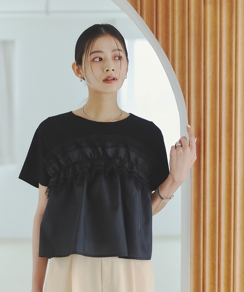 &. NOSTALGIA(アンドドットノスタルジア)の「ドットフリルレイヤードTシャツ(Tシャツ/カットソー・レディース・ホワイト/ブラック・M)」の6枚目の写真