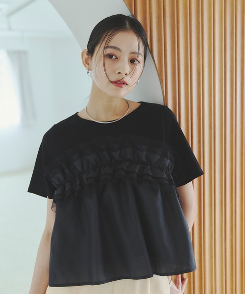 &. NOSTALGIA(アンドドットノスタルジア)の「ドットフリルレイヤードTシャツ(Tシャツ/カットソー・レディース・ホワイト/ブラック・M)」の10枚目の写真