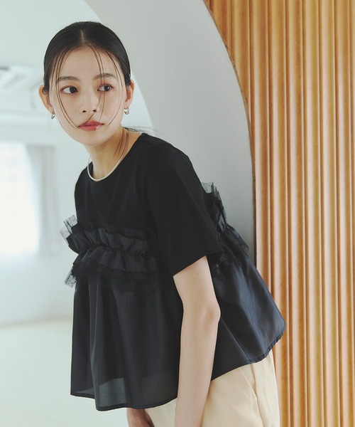 &. NOSTALGIA(アンドドットノスタルジア)の「ドットフリルレイヤードTシャツ(Tシャツ/カットソー・レディース・ホワイト/ブラック・M)」の11枚目の写真