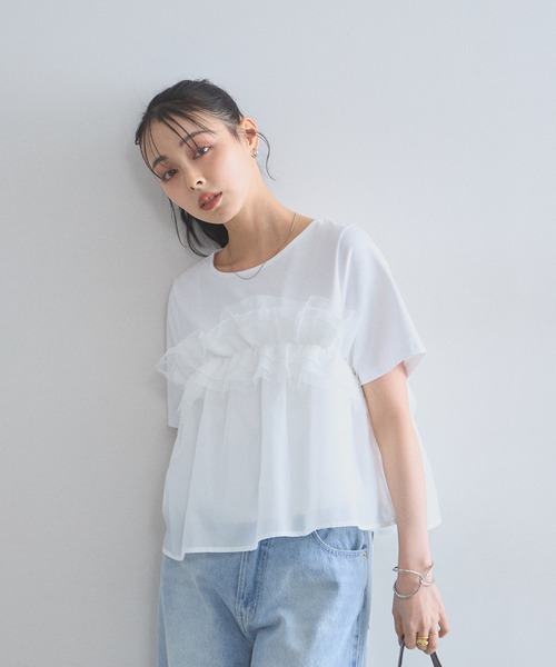 &. NOSTALGIA(アンドドットノスタルジア)の「ドットフリルレイヤードTシャツ(Tシャツ/カットソー・レディース・ホワイト/ブラック・M)」の13枚目の写真