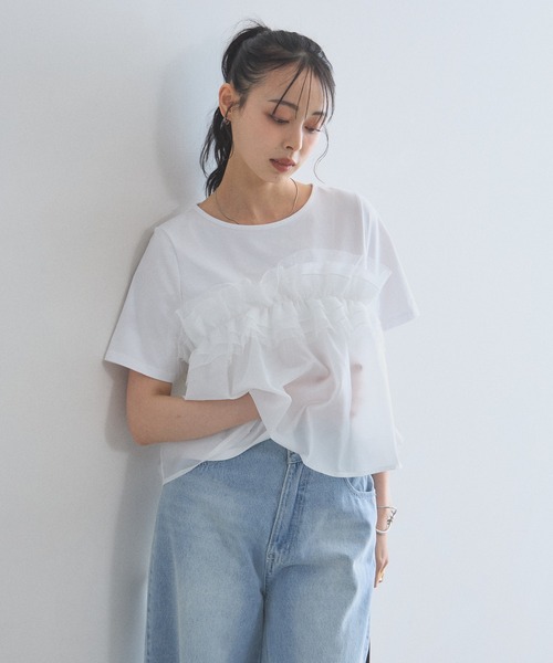&. NOSTALGIA(アンドドットノスタルジア)の「ドットフリルレイヤードTシャツ(Tシャツ/カットソー・レディース・ホワイト/ブラック・M)」の17枚目の写真
