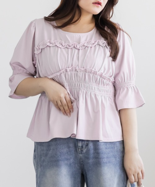 CLETTE(クレット)の「CLETTEオリジナルフリルデザインペプラムカットソー(Tシャツ/カットソー・レディース・ミント/ブラウン/ピンク・4L/3L/LL)」の9枚目の写真
