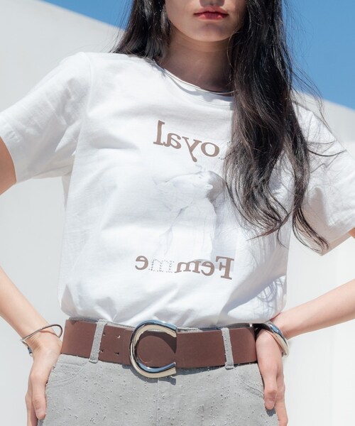 GALLEST（ギャレスト）の「タイポグラフィTシャツ【接触冷感】（Tシャツ/カットソー・レディース・ベージュ/ホワイト/ホワイト系5・38）」の5枚目の写真