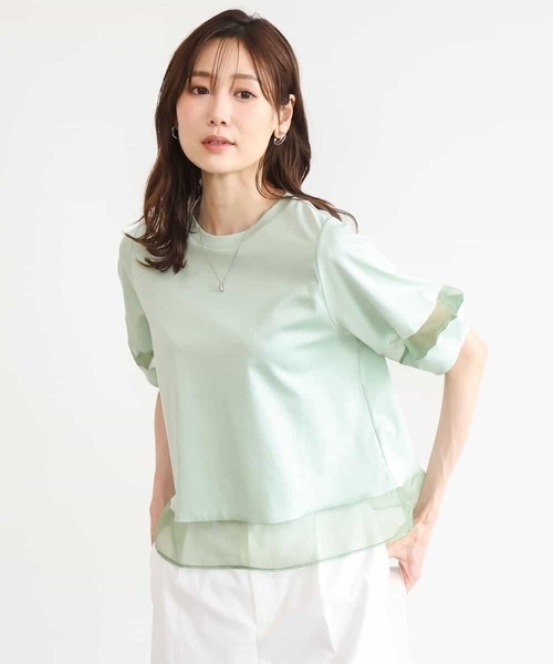 MK MICHEL KLEIN（エムケーミッシェルクラン）の「[洗える]シアー切替えランタンスリーブカットソー（Tシャツ/カットソー・レディース・ホワイト/ミント/ベージュ/ブラック/ブルー/カーキ系・38）」の4枚目の写真