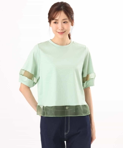 MK MICHEL KLEIN（エムケーミッシェルクラン）の「[洗える]シアー切替えランタンスリーブカットソー（Tシャツ/カットソー・レディース・ホワイト/ミント/ベージュ/ブラック/ブルー/カーキ系・38）」の20枚目の写真