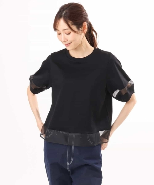 MK MICHEL KLEIN（エムケーミッシェルクラン）の「[洗える]シアー切替えランタンスリーブカットソー（Tシャツ/カットソー・レディース・ホワイト/ミント/ベージュ/ブラック/ブルー/カーキ系・38）」の13枚目の写真