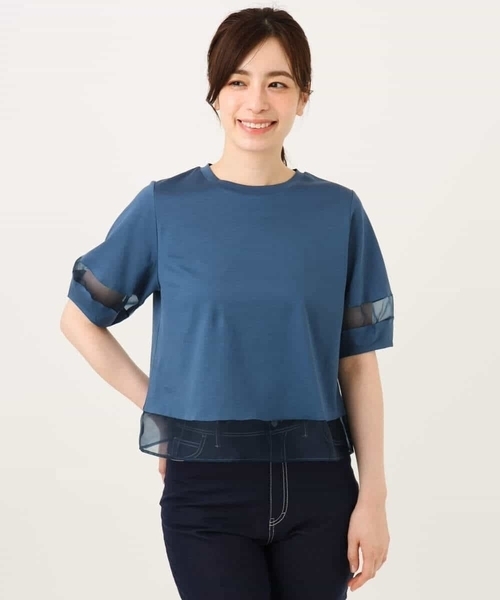 MK MICHEL KLEIN（エムケーミッシェルクラン）の「[洗える]シアー切替えランタンスリーブカットソー（Tシャツ/カットソー・レディース・ホワイト/ミント/ベージュ/ブラック/ブルー/カーキ系・38）」の9枚目の写真