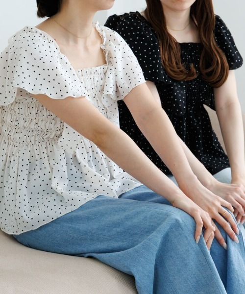 flower(フラワー)の「ドットシアーパピヨンブラウス(シャツ/ブラウス・レディース・ホワイト/ブラック・FREE)」の1枚目の写真