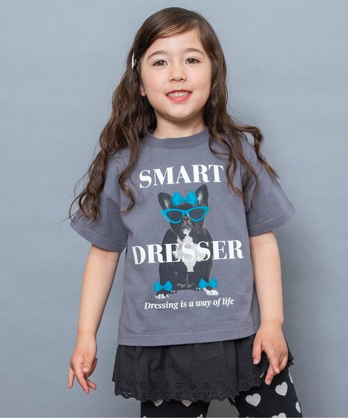 BREEZE（ブリーズ）の「針抜き半袖Tシャツ&裾レースフリルトップスセット（Tシャツ/カットソー・キッズ・チャコール/オフホワイト・80/90/100/110/120/130/140）」の2枚目の写真