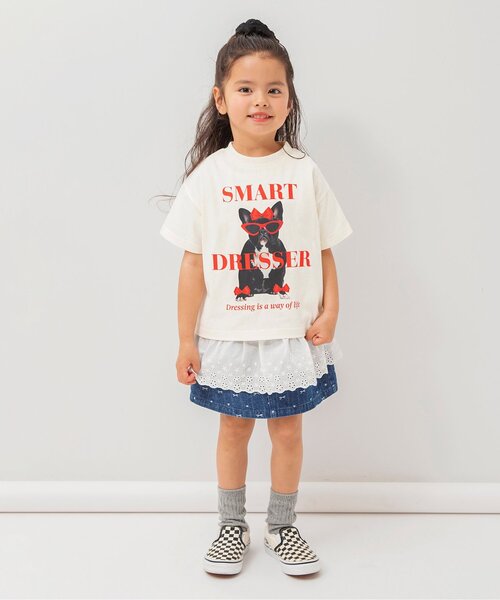 BREEZE（ブリーズ）の「針抜き半袖Tシャツ&裾レースフリルトップスセット（Tシャツ/カットソー・キッズ・チャコール/オフホワイト・80/90/100/110/120/130/140）」の10枚目の写真