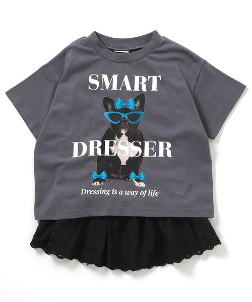 BREEZE（ブリーズ）の「針抜き半袖Tシャツ&裾レースフリルトップスセット（Tシャツ/カットソー・キッズ・チャコール/オフホワイト・80/90/100/110/120/130/140）」の7枚目の写真