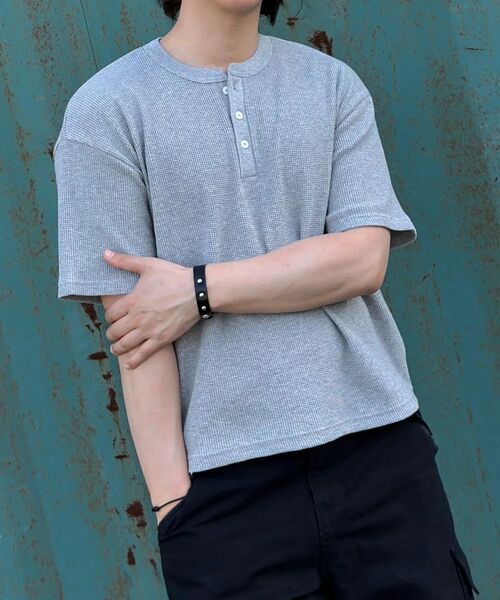 XERO（ゼロ）の「ワッフルクロップヘンリーネックTシャツ[メランジグレー]（Tシャツ/カットソー・レディース・その他・MEDIUM/LARGE）」の6枚目の写真