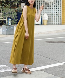 汗しみない カップ付きノースリーブワンピース