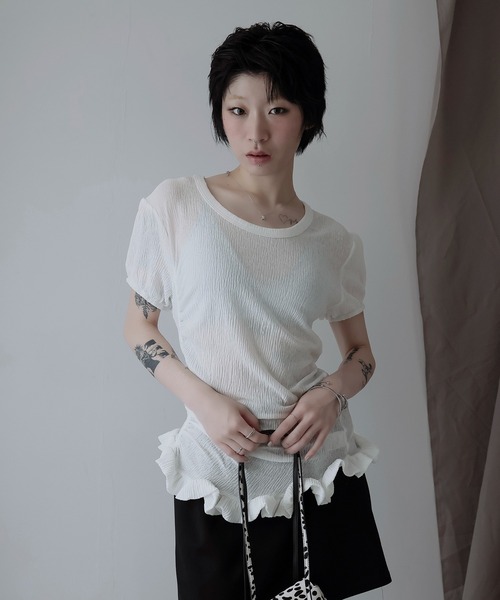Ulysses(ユリシス)の「裾フリルアシメカットソー(Tシャツ/カットソー・レディース・ネイビー/ホワイト/グリーン・F)」の11枚目の写真