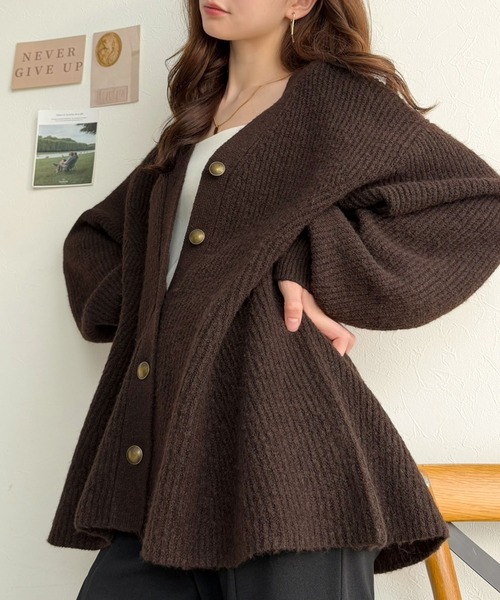 classicalelf(クラシカルエルフ)の「羽織るだけで大人フェミニン♪ペプラムニットカーディガン(長袖)(カーディガン/ボレロ・レディース・ブラウン/ブラック/アイボリー/チャコール・X-LARGE/SMALL/MEDIUM/LARGE)」の4枚目の写真