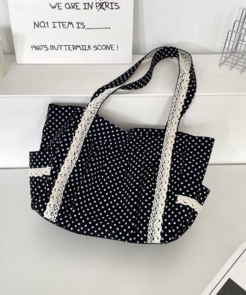 mebole(メボレ)の「dot lace tote bag(トートバッグ・レディース・アイボリー/ブラック・FREE)」の6枚目の写真