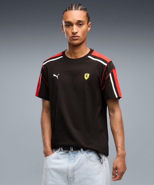 PUMA(プーマ)の「PUMA プーマ メンズ フェラーリ MT7 半袖 Tシャツ(Tシャツ/カットソー・メンズ・ブラック×レッド/レッド・LARGE/MEDIUM/SMALL/X-LARGE/X-SMALL)」の1枚目の写真