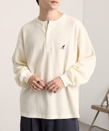 KANGOL（カンゴール）の「KANGOL カンゴール 別注 ロゴ刺繍 オーバーサイズ ヘンリーネック サーマル長袖Tシャツ（Tシャツ/カットソー）」
