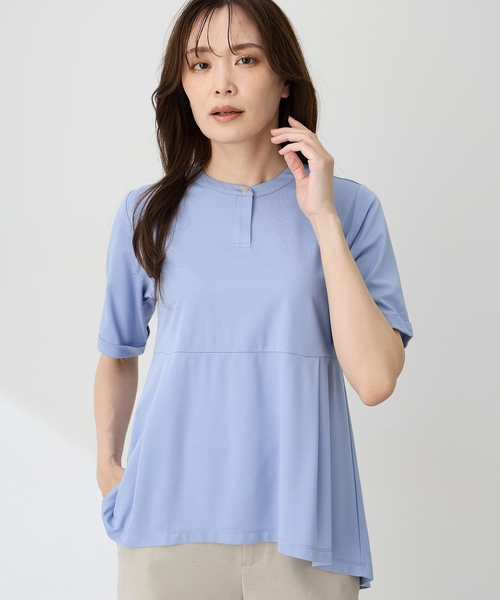 A/C DESIGN BY ALPHA CUBIC（エーシーデザインバイアルファキュービック）の「クルーネックペプラムTシャツ【ひやツヤ・UVカット・接触冷感】（Tシャツ/カットソー・レディース・ネイビー/サックスブルー/ライトグレー・M/L）」の3枚目の写真